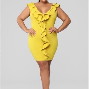 Fashion Nova Mustard Ruffle Bodycon Dress